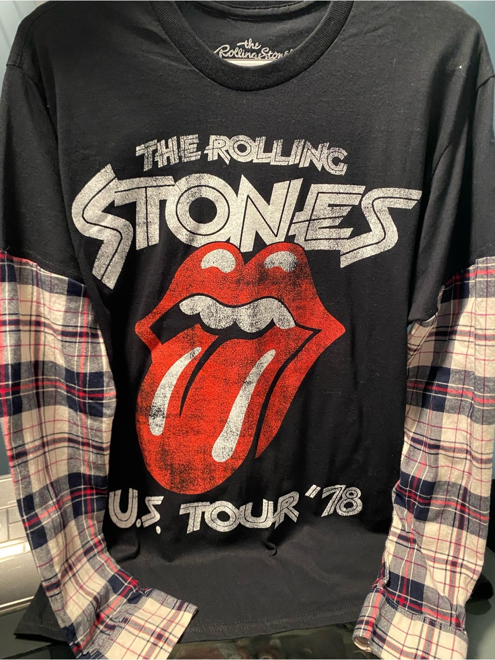Upcycled Rolling Stones flannel top